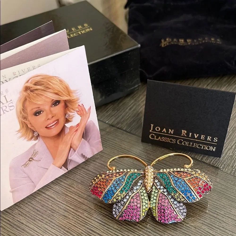 Joan Rivers Crystal Critter Multi-Color Crystal MOTH Butterfly Gold Tone Signed
